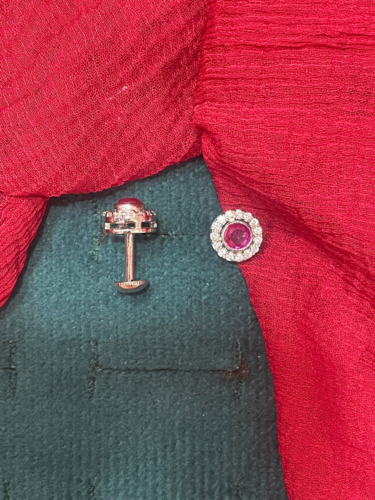 92.5 silver stylish round pink stone earrings