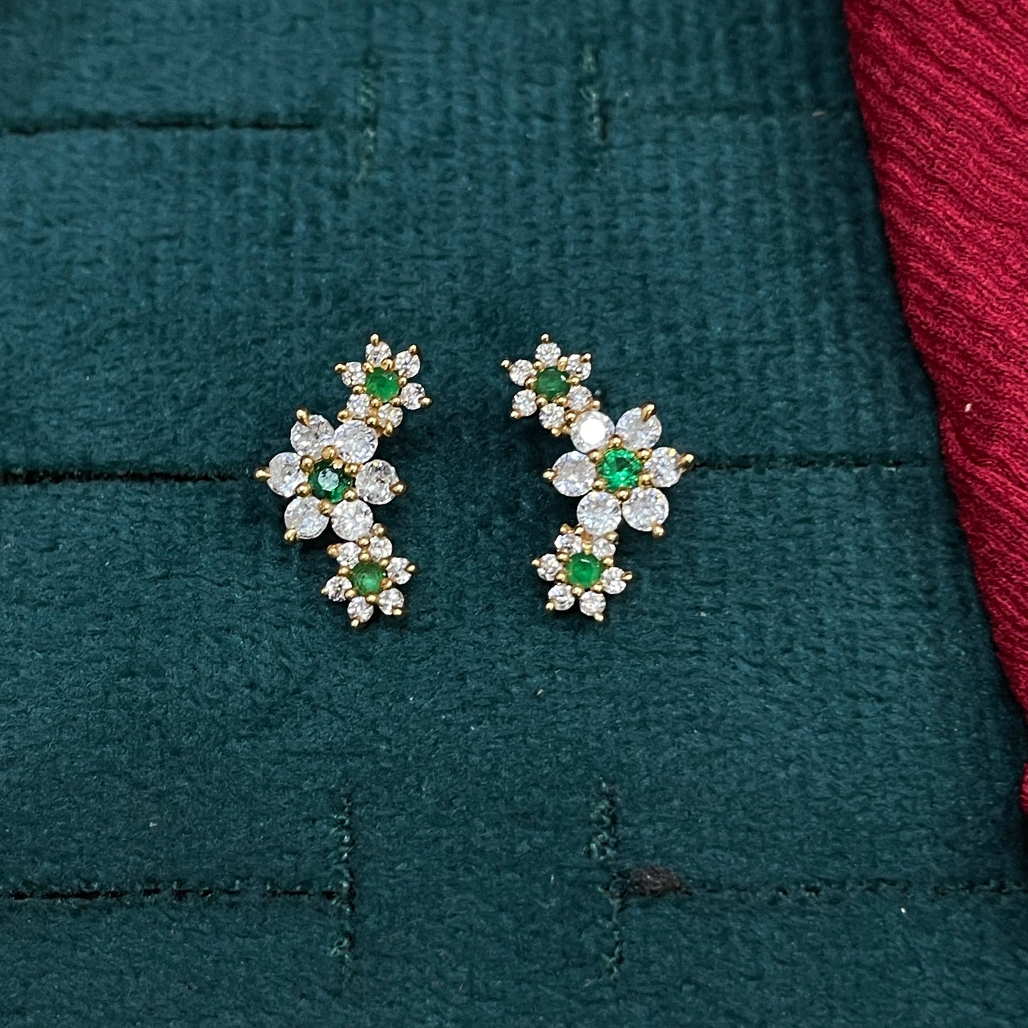 925 Sterling Silver Gold Plated Tri Floral Stud Earrings for Women | Floral Design