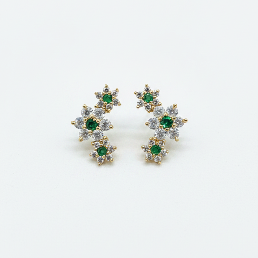 925 Sterling Silver Gold Plated Tri Floral Stud Earrings for Women | Floral Design