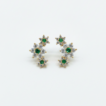 925 Sterling Silver Gold Plated Tri Floral Stud Earrings for Women | Floral Design