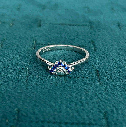 92.5 Silver Blue Stone Chevron Ring for Women - Size 12
