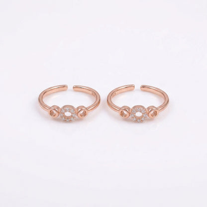 92.5 Silver Rose Gold Plated White CZ Circle Toe Rings
