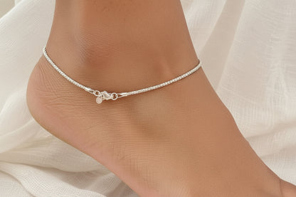 92.5 Silver Italian Chain Anklet 10.5 Inches | Stylish Sleek Design | Elegant Fashion Jewellery