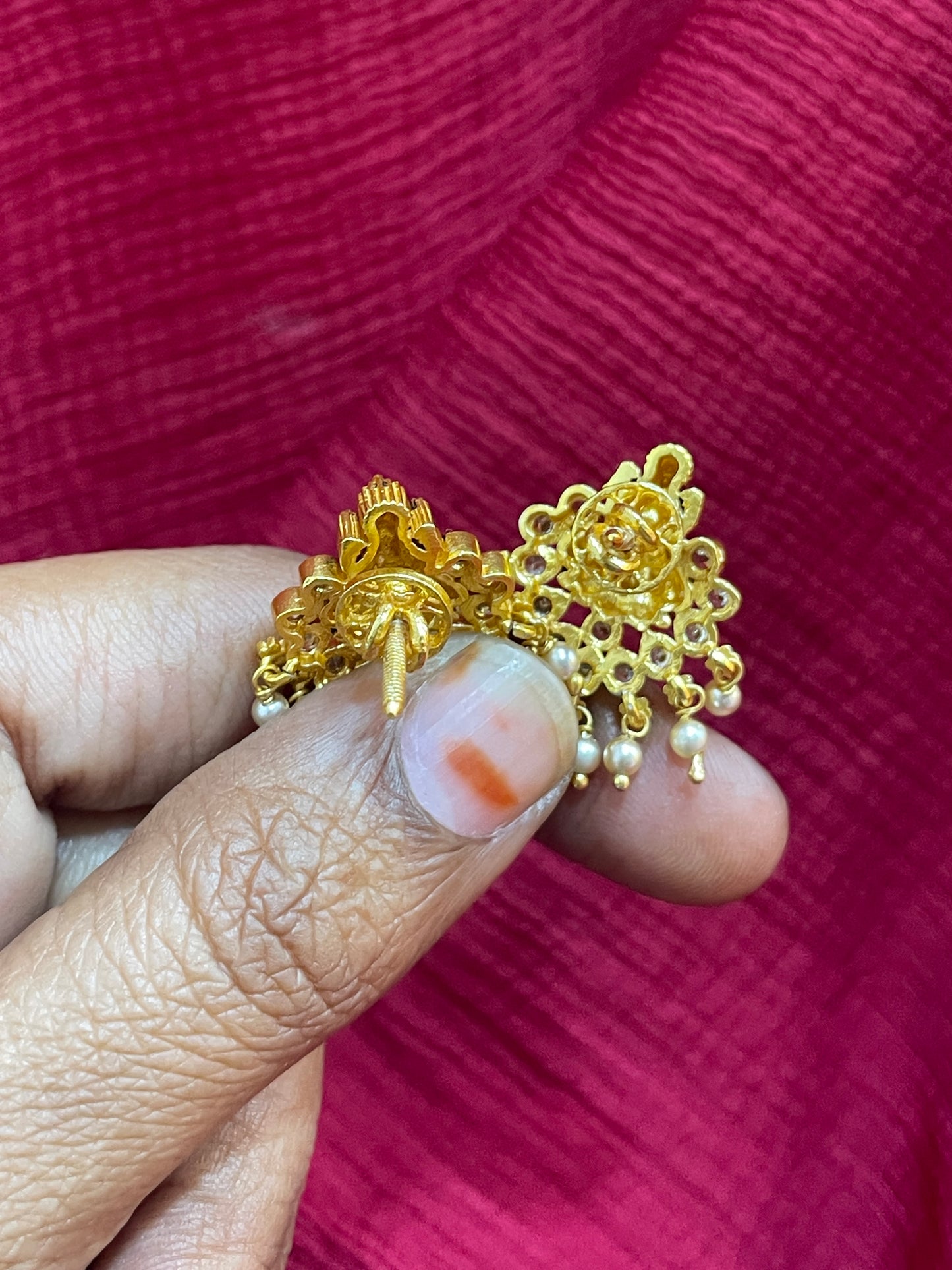 925 Silver Gold Plated Lakshmi Pearl Studs
