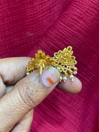 925 Silver Gold Plated Lakshmi Pearl Studs