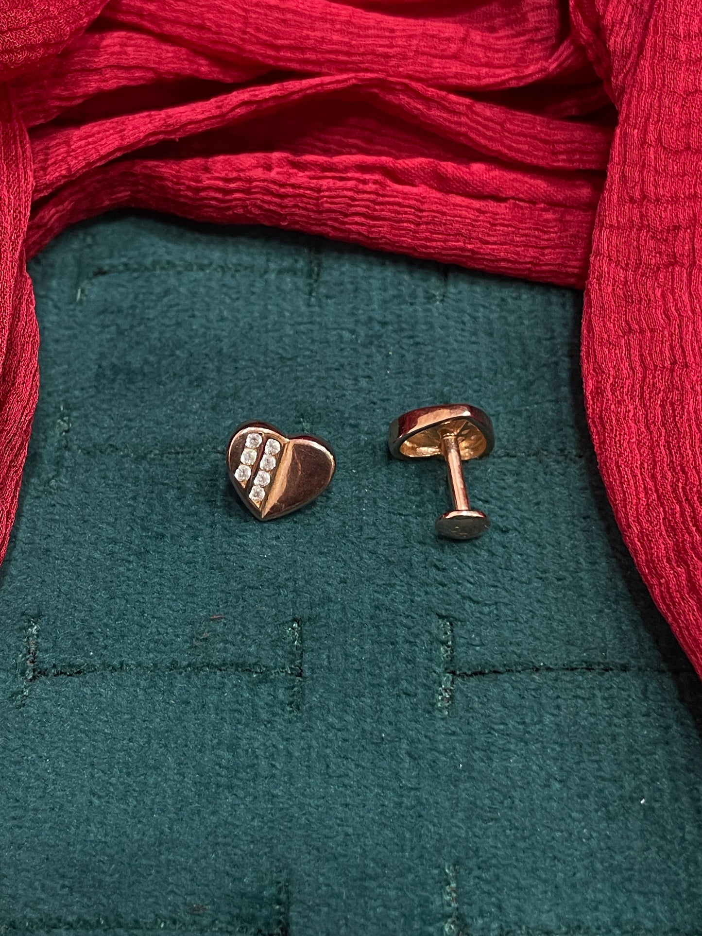 92.5 Silver Rose Gold Plated Heart Studs | Stylish Romantic Design