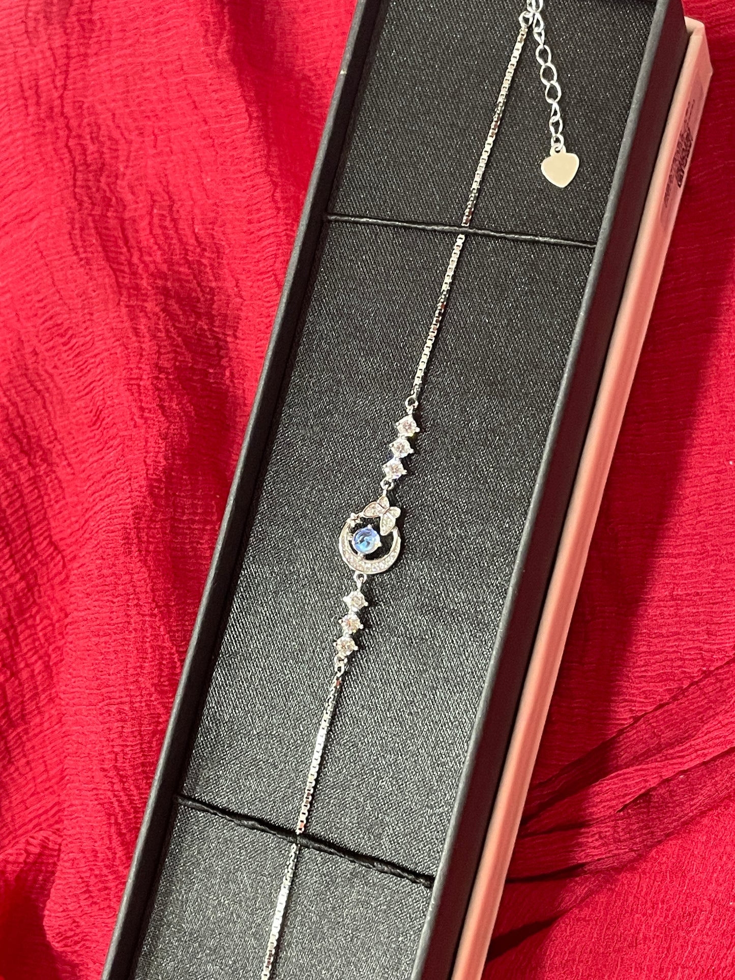 92.5 Silver Half Moon Star Bracelet 8 Inches | Premium Blue Stone Design | Jewellery