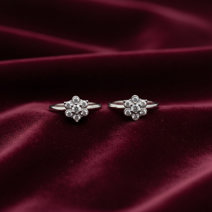 92.5 Silver Star CZ Adjustable Toe Rings for Women | Snowflake Cluster Design