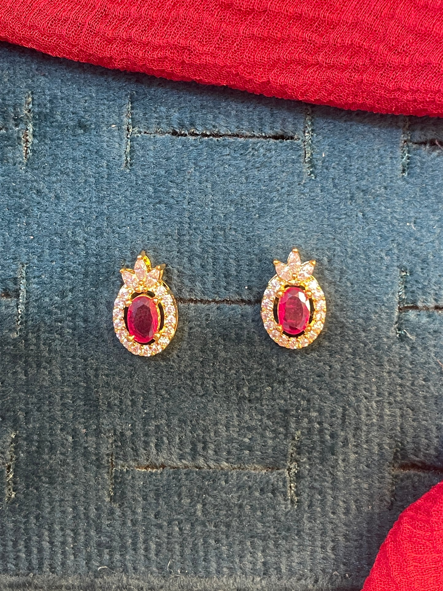 92.5 silver gold plated pink stone earrings