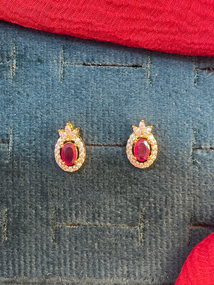 92.5 silver gold plated pink stone earrings