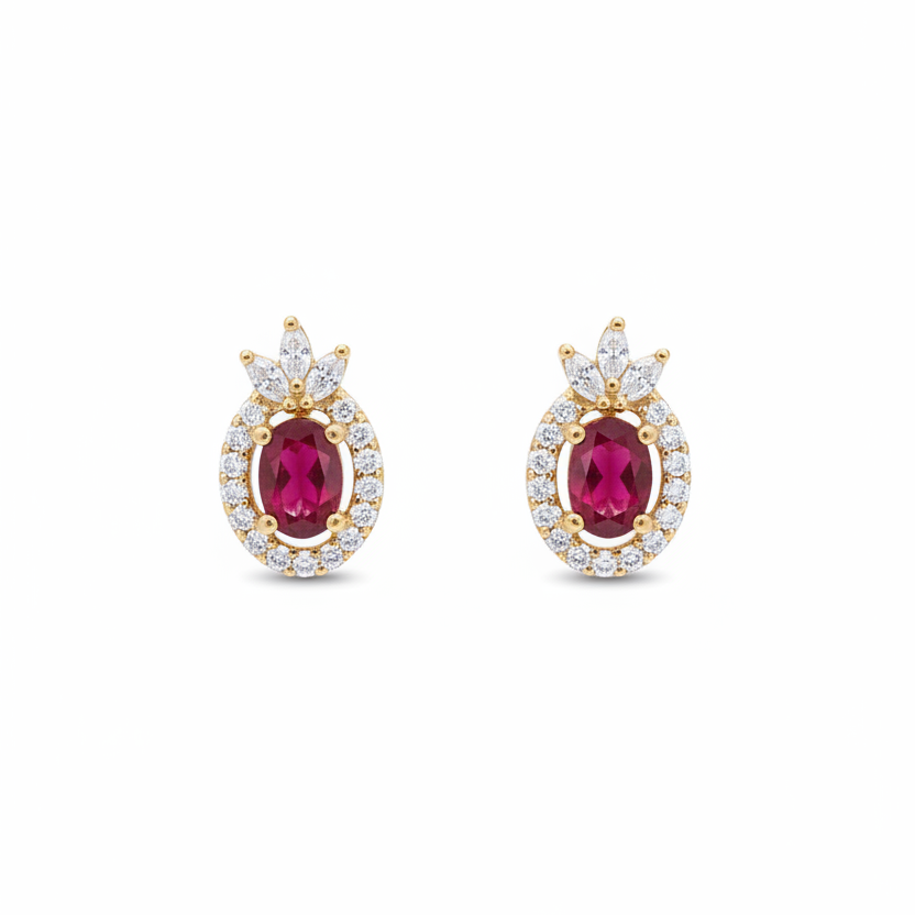 92.5 silver gold plated pink stone earrings