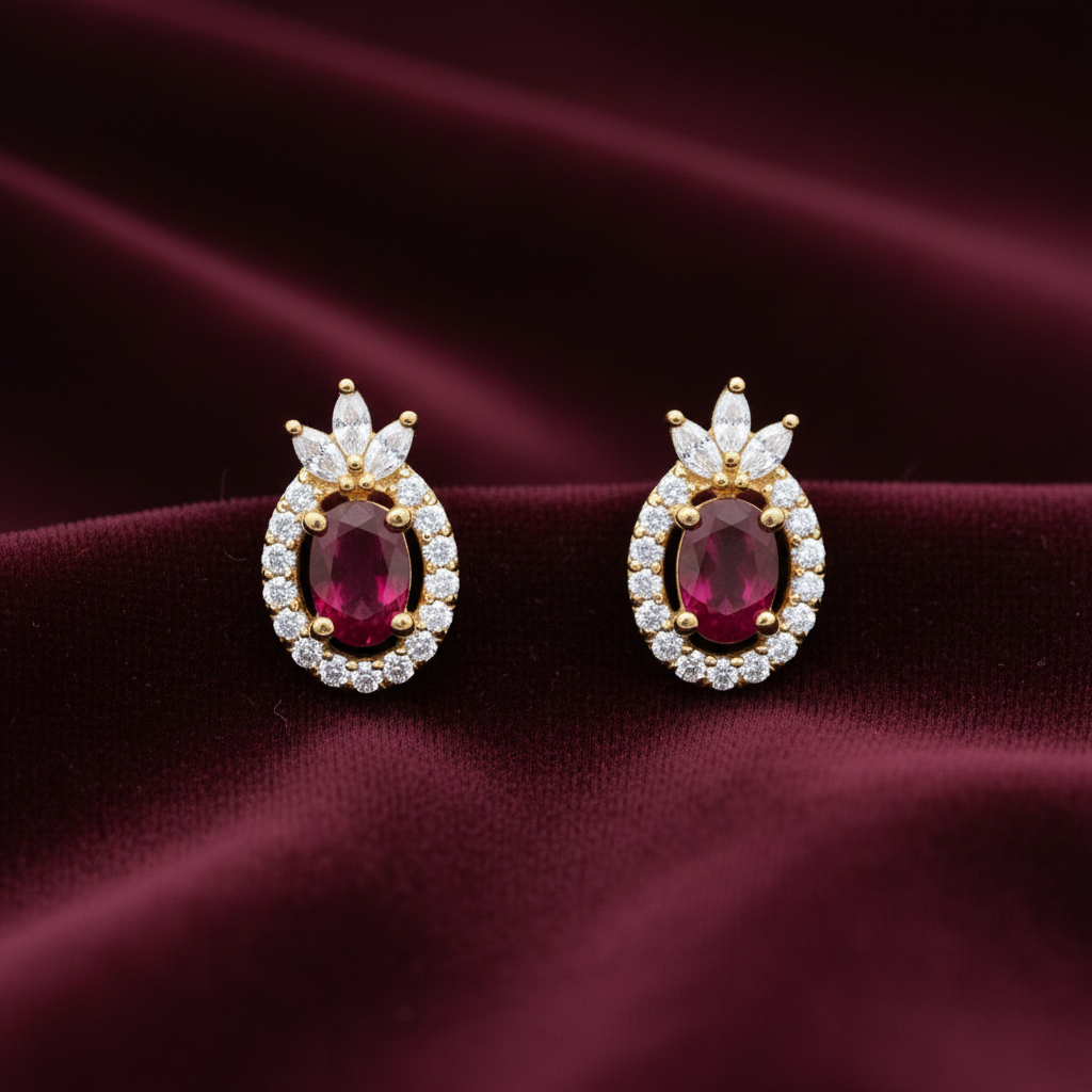 92.5 silver gold plated pink stone earrings