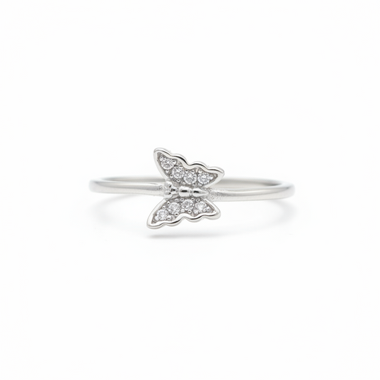 92.5 Sterling Silver Butterfly Finger Ring for Women