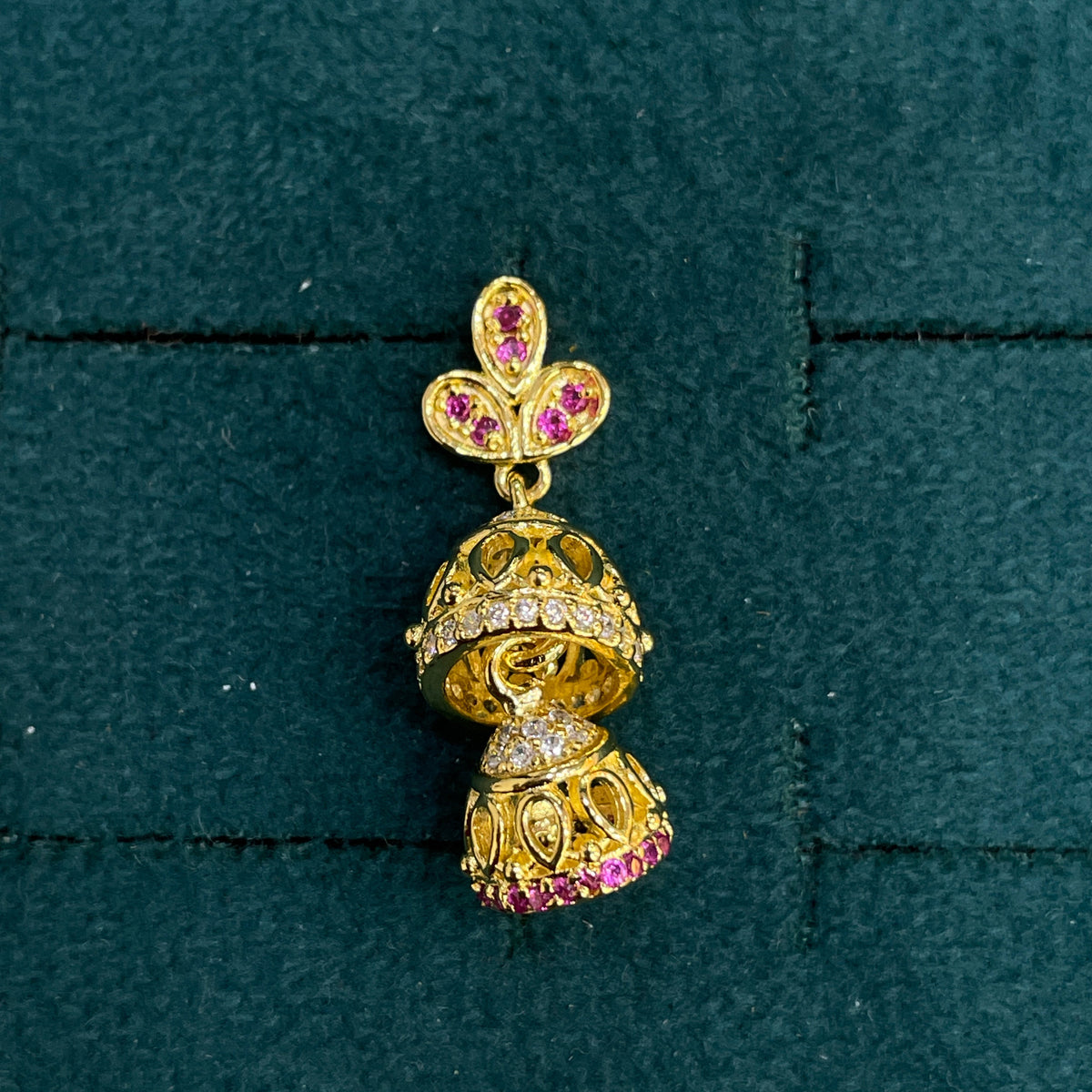 92.5 Sterling Silver Gold Plated Pink CZ & White CZ Double Jhumka Earrings for Women