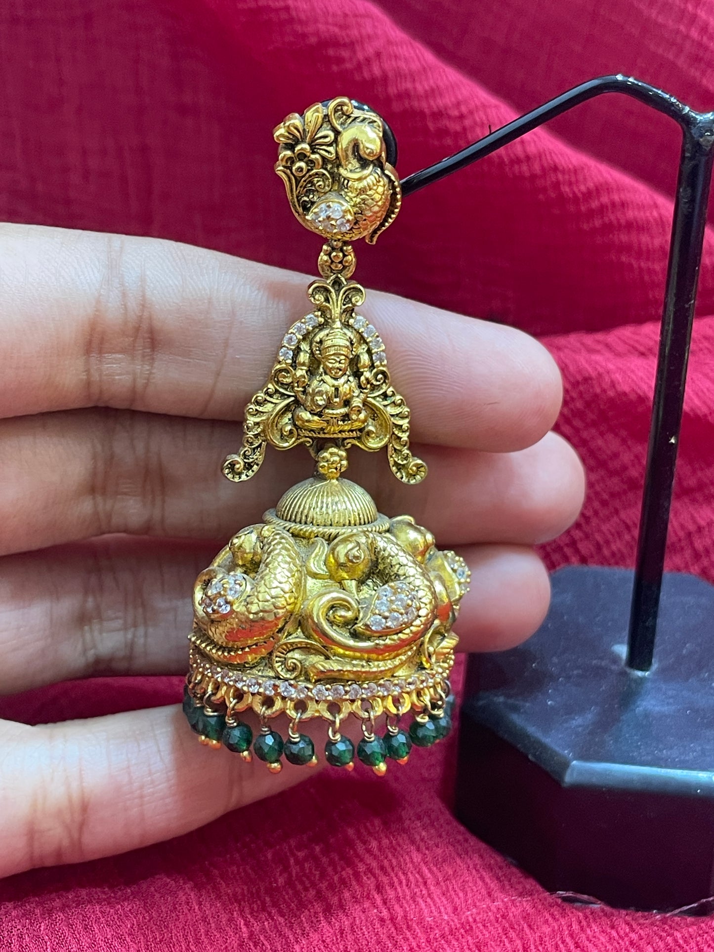 92.5 Silver Gold Plated Lakshmi Devi Jhumka Earrings for Women | Temple Style Design | Festive Jewellery