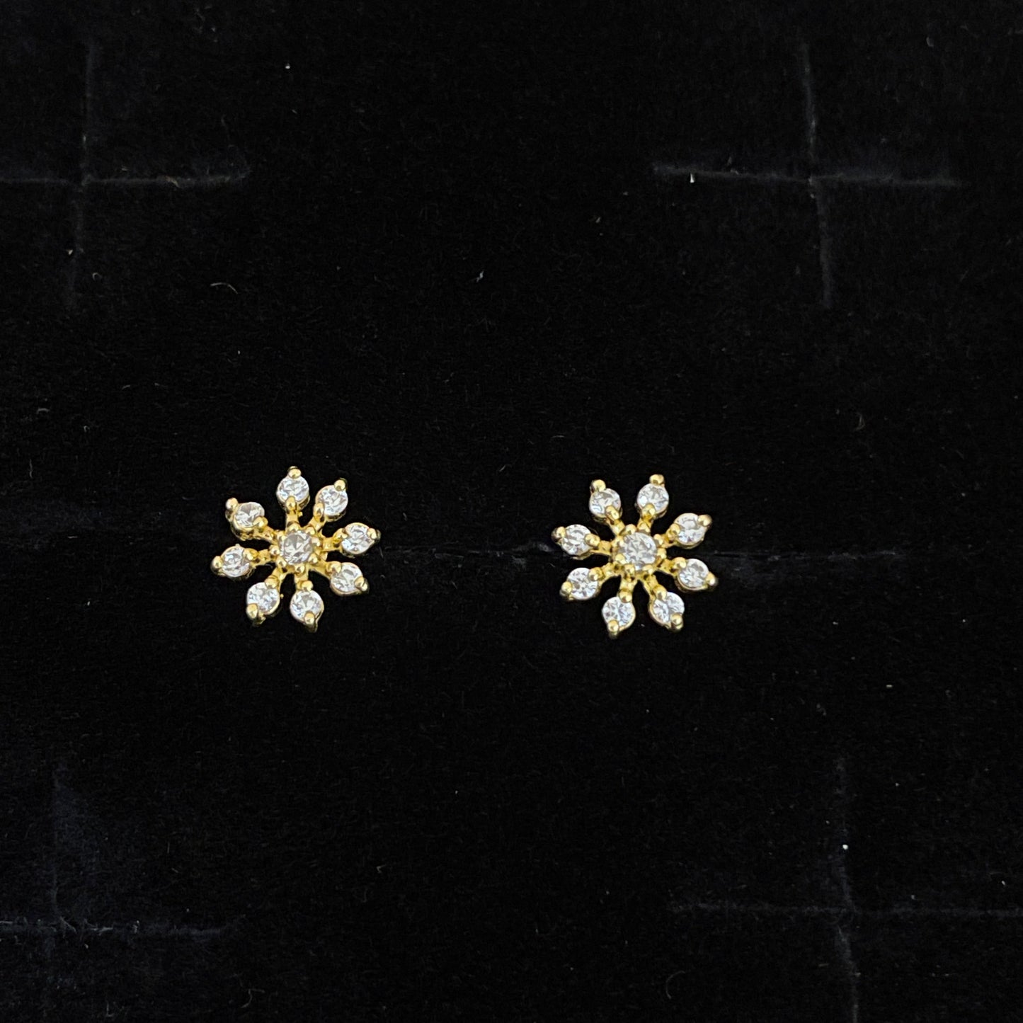 Gold Plated 92.5 Sterling Silver Full CZ Daisy Flower Stud Earrings for Women | Snowflake CZ Screw-Back Studs