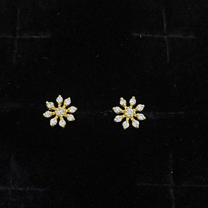 Gold Plated 92.5 Sterling Silver Full CZ Daisy Flower Stud Earrings for Women | Snowflake CZ Screw-Back Studs