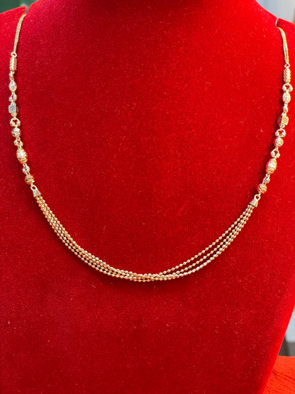 92.5 Silver Rose Gold Plated Three Line Chain for Women 19 Inches | Elegant Layered Jewellery