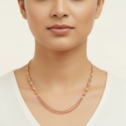 92.5 Silver Rose Gold Plated Three Line Chain for Women 19 Inches | Elegant Layered Jewellery
