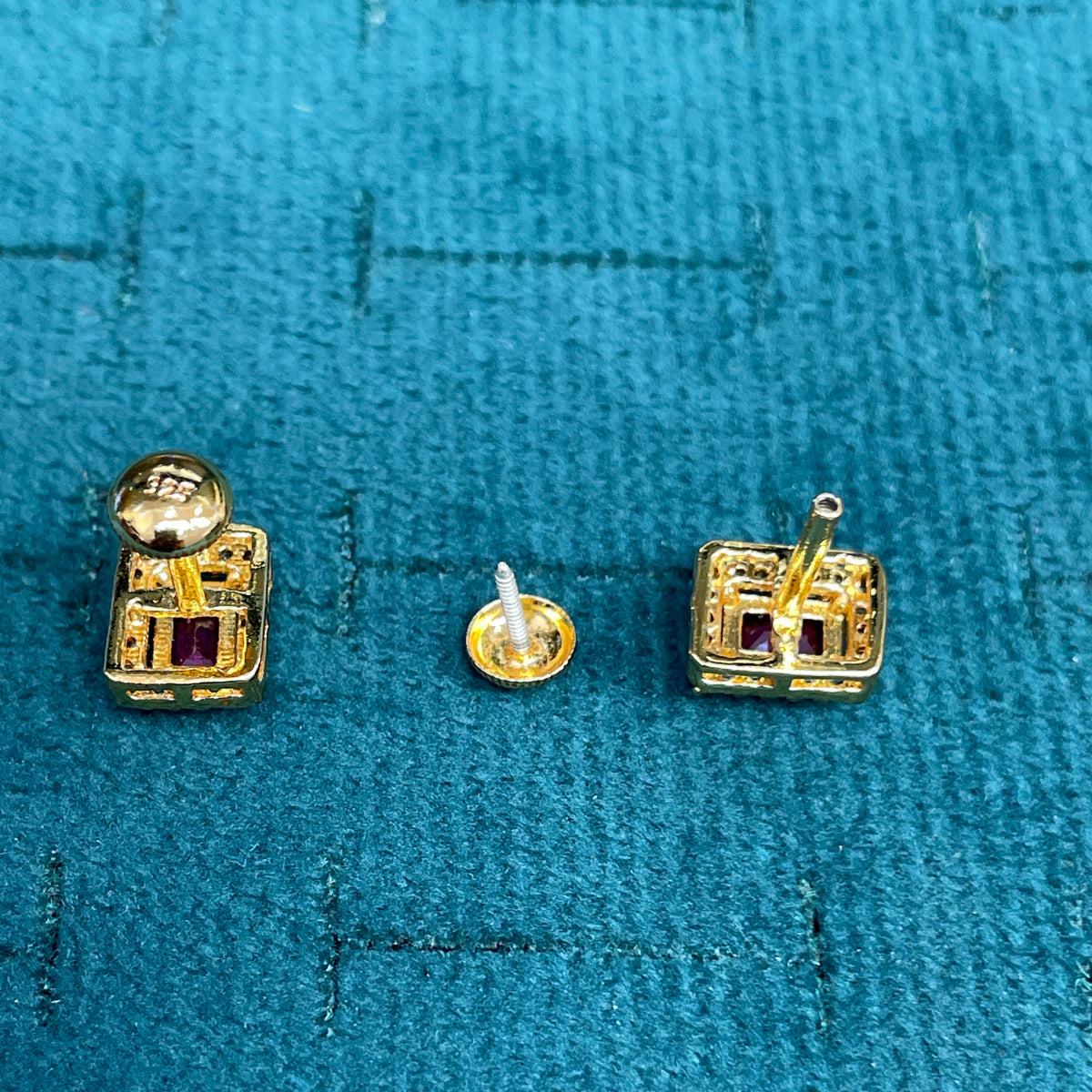 92.5 Silver Gold Plated Earrings for Women | Stylish Pink Stone Rectangle Studs pair