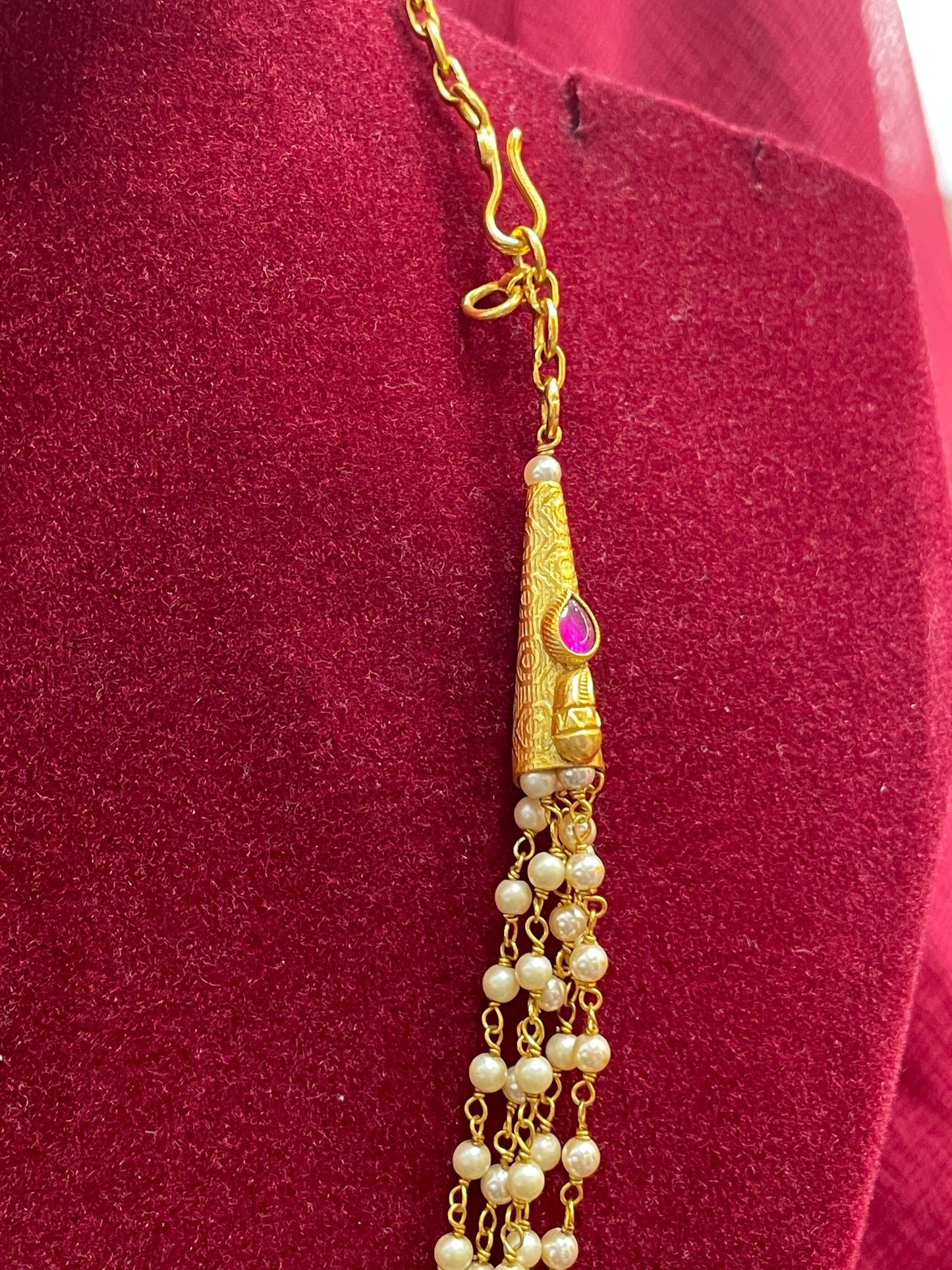 Silver gold plated nakshi mala white pearls 19.5 inches