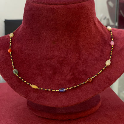 92.5 Silver Navarathna Black Bead Chain for Women