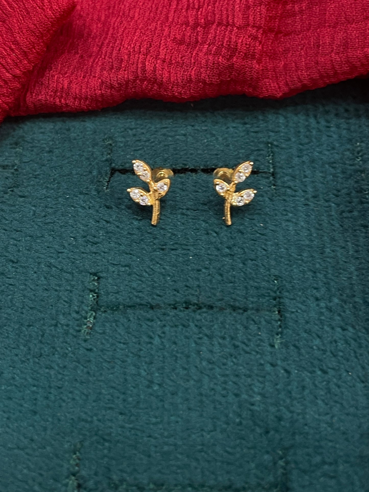 925 Silver Gold Plated Leaf Studs for Women | Nature-Inspired Design