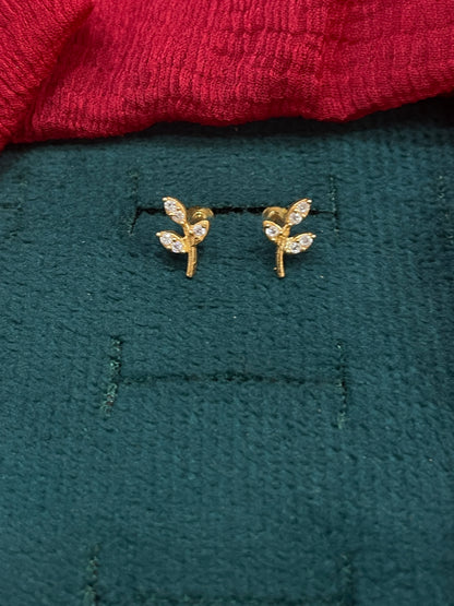 925 Silver Gold Plated Leaf Studs for Women | Nature-Inspired Design