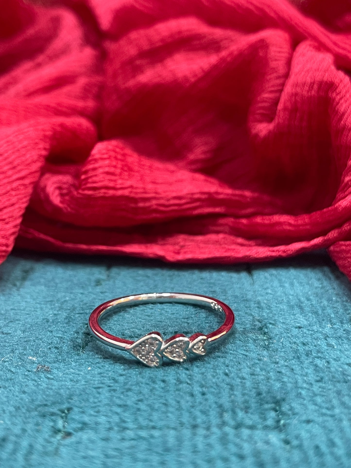 92.5 Silver Tri Heart Ring - Size 14