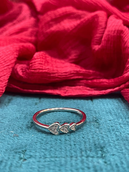 92.5 Silver Tri Heart Ring - Size 14