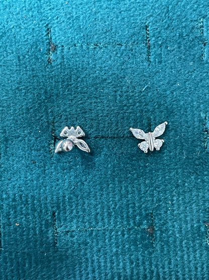 925 Silver Butterfly Stud Earrings | Minimal CZ Daily Wear Earrings for Women & Girls