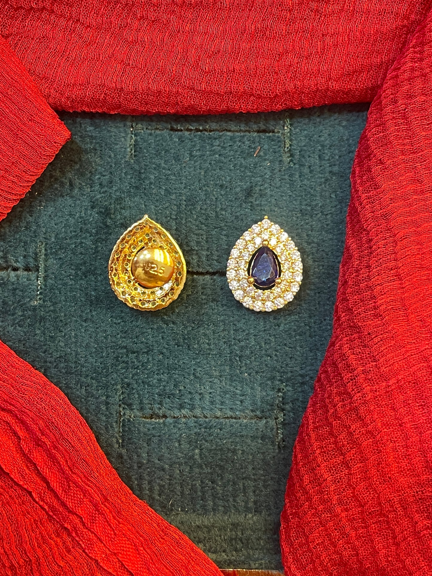 92.5 silver gold plated stylish blue stone drop earrings