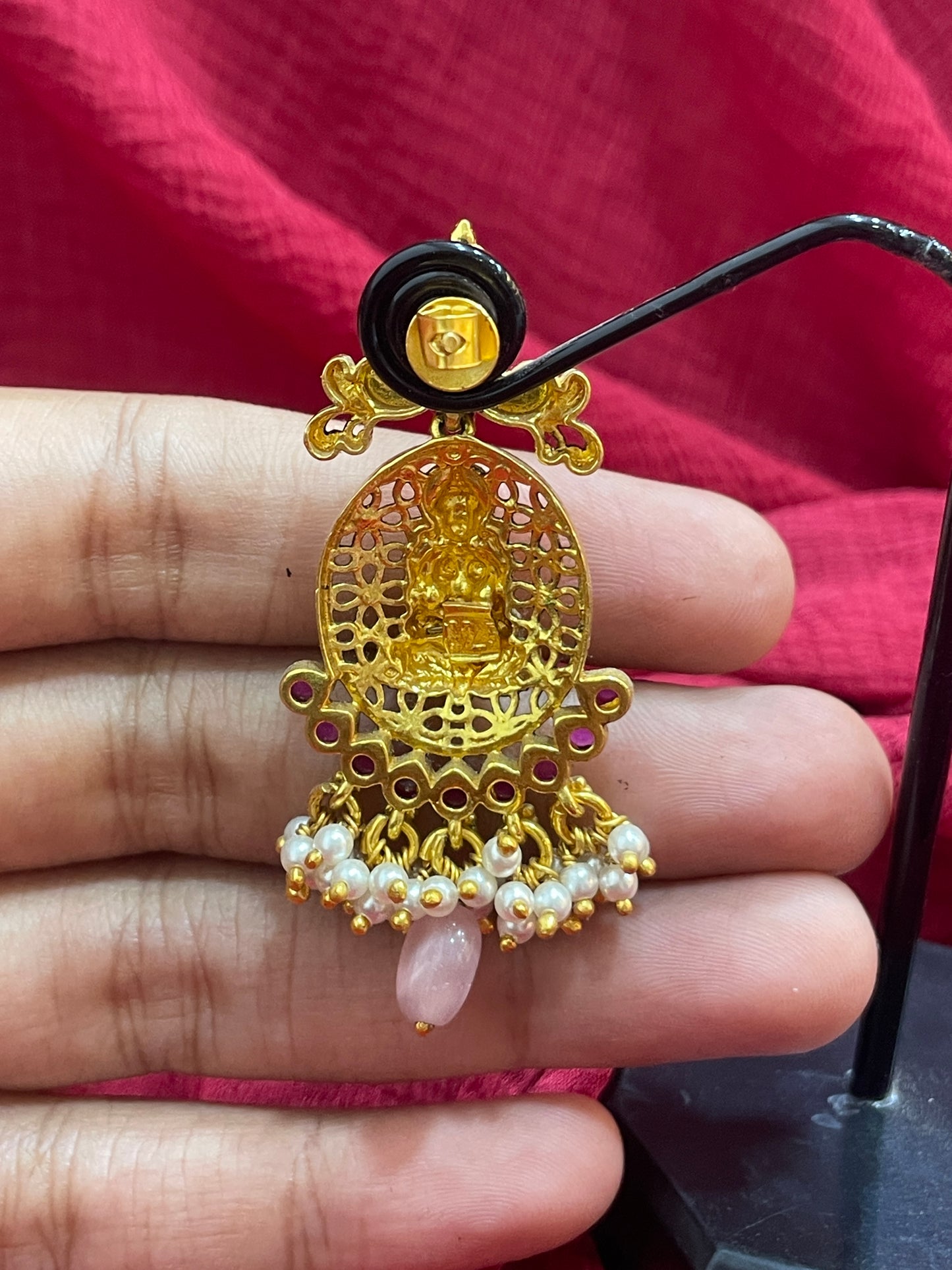92.5 Silver Gold Plated Lakshmi Devi Earrings for Women | Stylish Temple Design | Traditional Jewellery