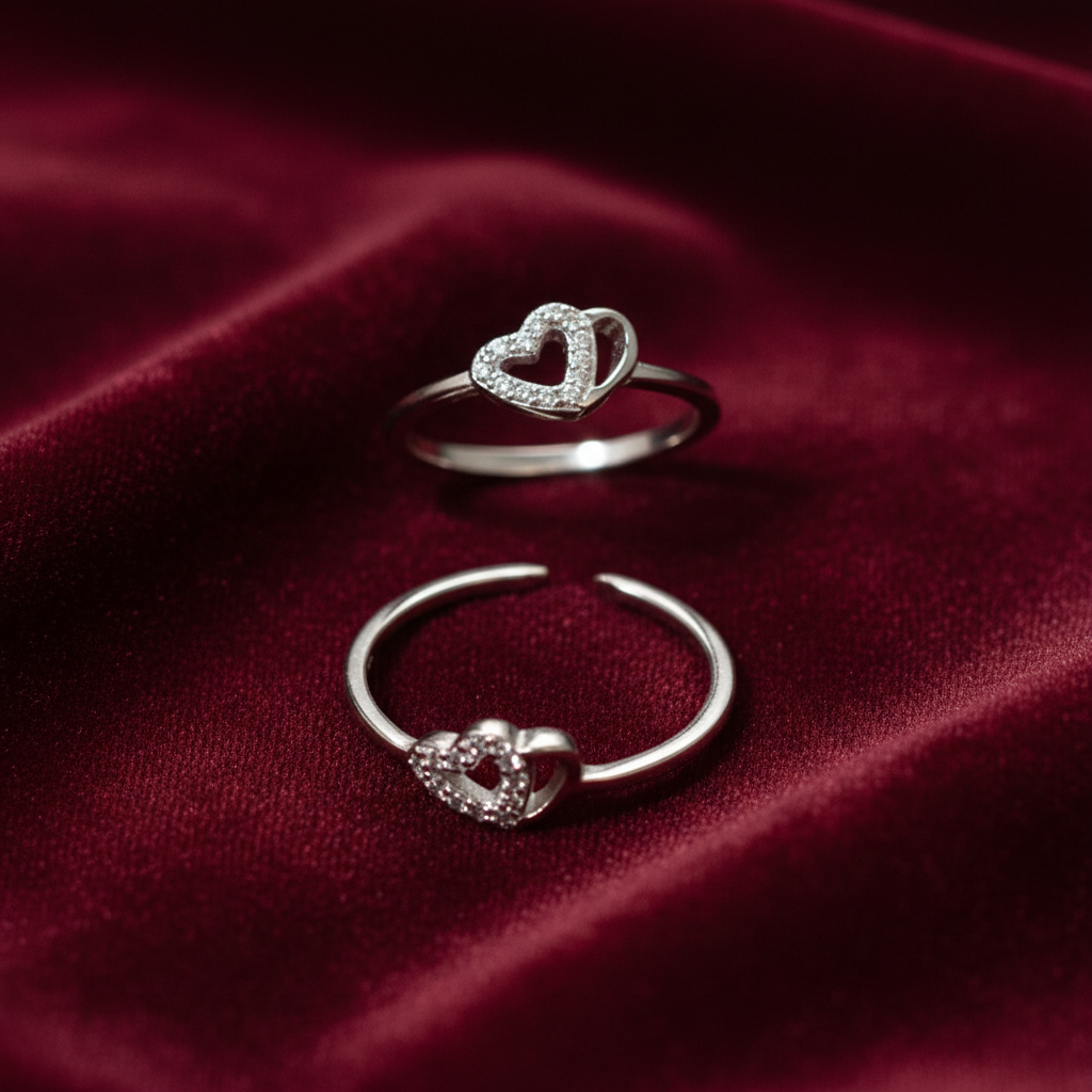 92.5 Sterling Silver Heart Toe Rings for Women | Romantic Elegant Design