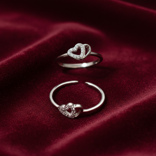 92.5 Sterling Silver Heart Toe Rings for Women | Romantic Elegant Design