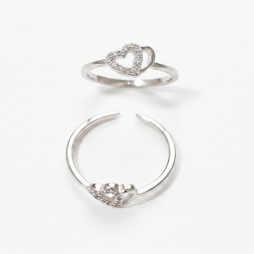 92.5 Sterling Silver Heart Toe Rings for Women | Romantic Elegant Design