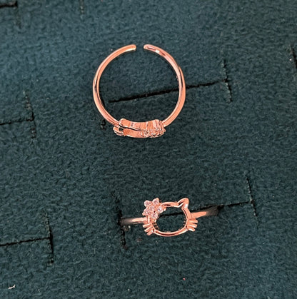 92.5 Silver Rose Gold Plated White CZ Kitty Toe Rings