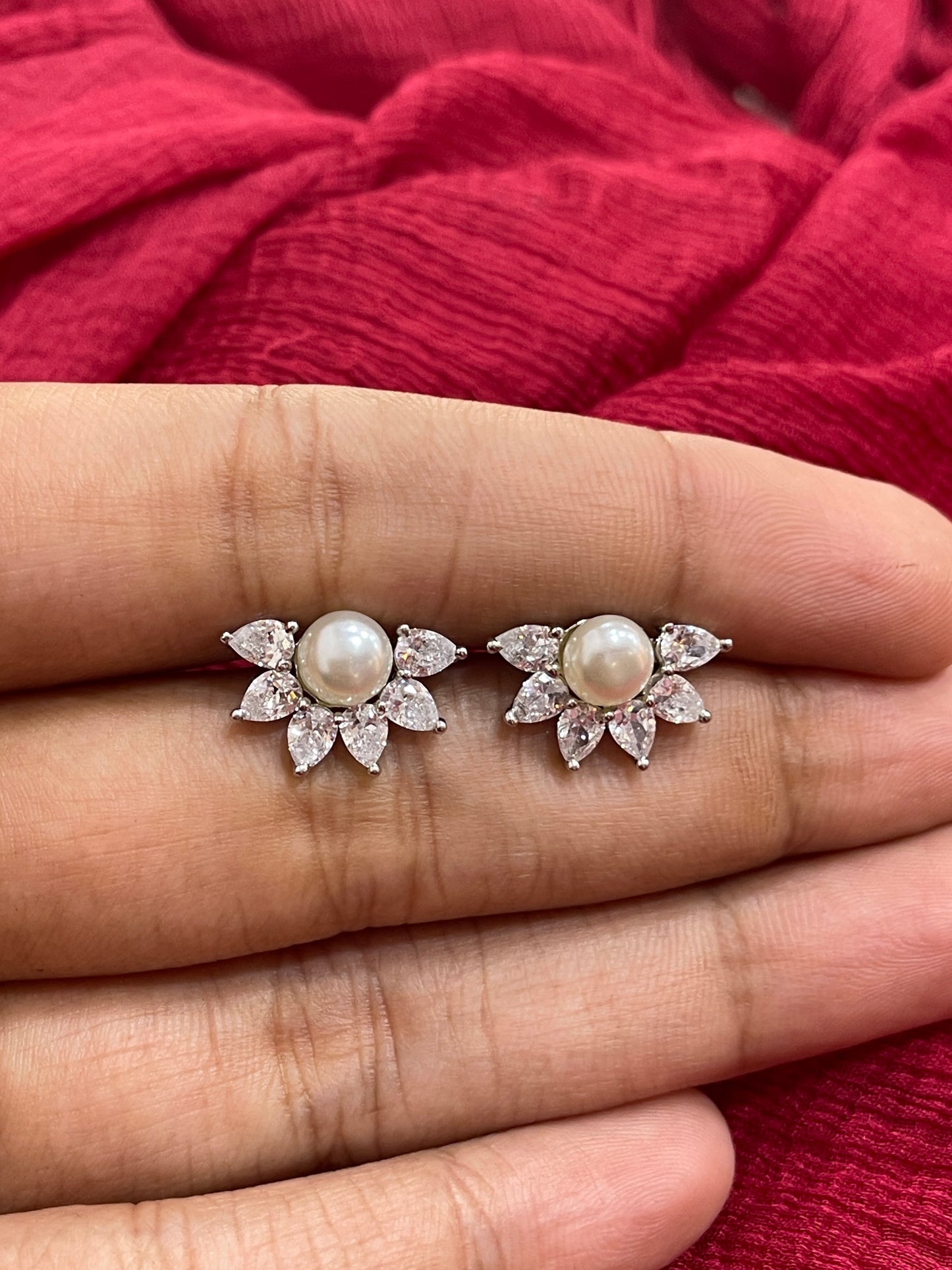 92.5 Silver White Stone Pearl Earrings for Women | Stylish Elegant Design | Premium Jewellery