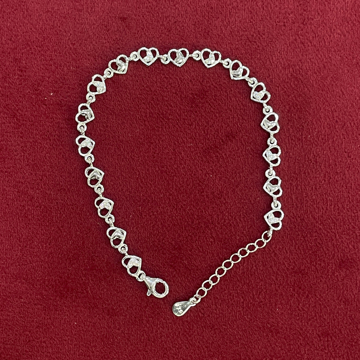 92.5 Silver Heart Link Bracelet for Women