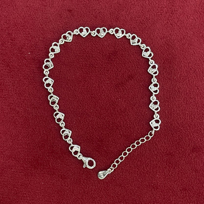 92.5 Silver Heart Link Bracelet for Women