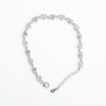 92.5 Silver Heart Link Bracelet for Women