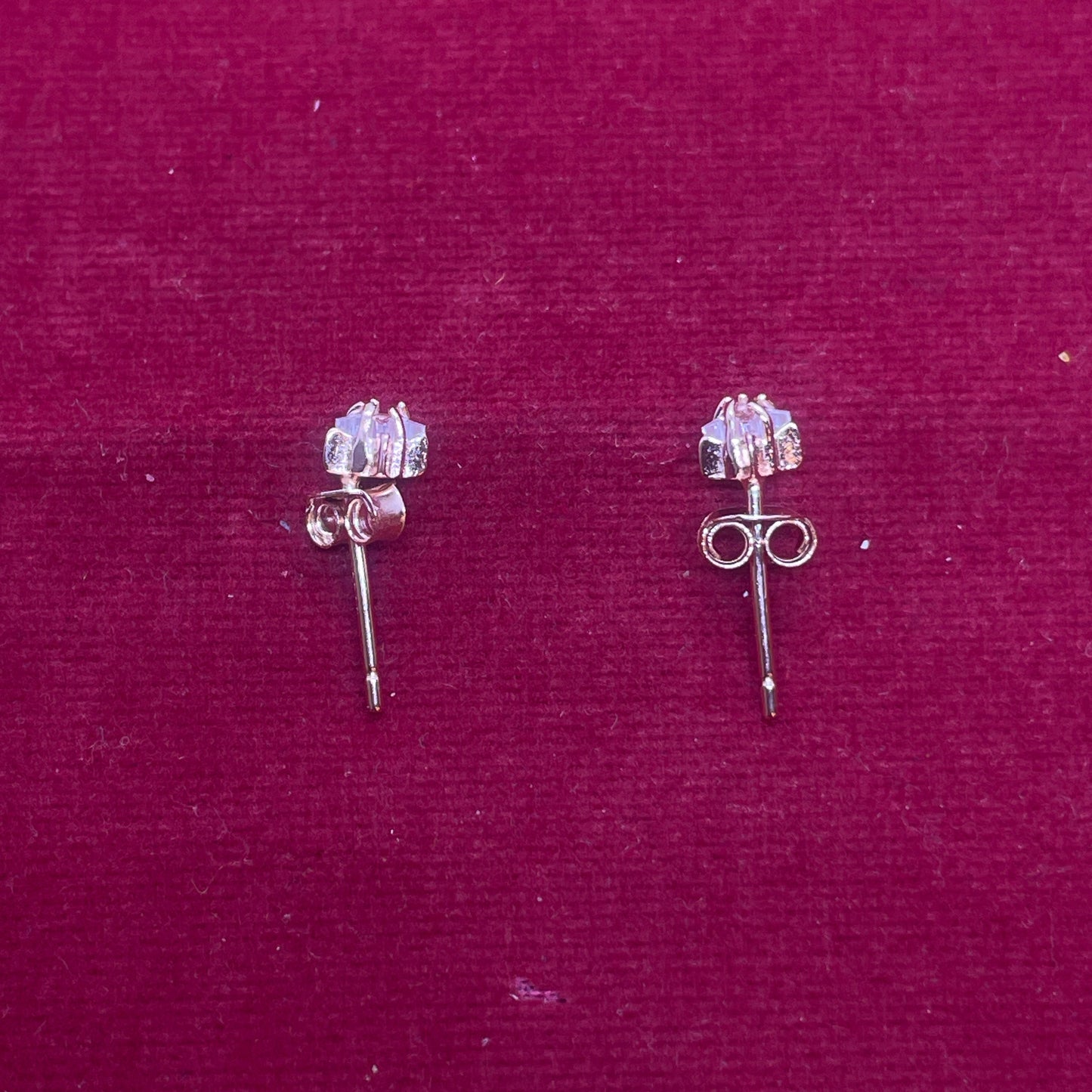 Rose Gold Plated 92.5 Sterling Silver Four-Prong Round CZ Solitaire Stud Earrings for Women | Classic CZ Claw-Set Studs | Second Piercing Earring Pair