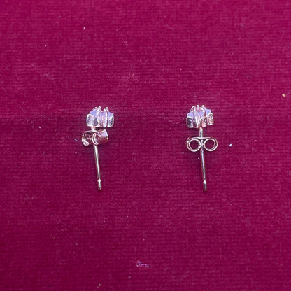 Rose Gold Plated 92.5 Sterling Silver Four-Prong Round CZ Solitaire Stud Earrings for Women | Classic CZ Claw-Set Studs | Second Piercing Earring Pair
