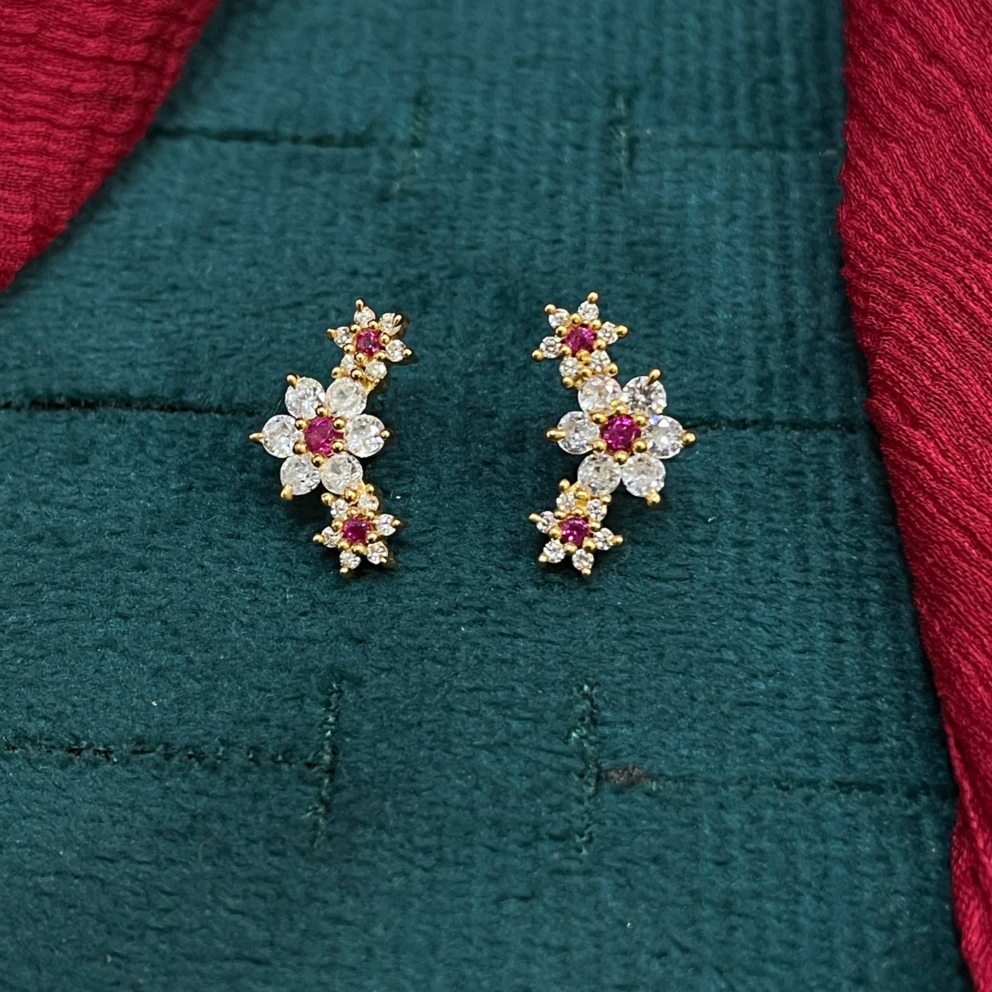 925 Sterling Silver Gold Plated Trifloral Studs for Women | Floral Stud Earrings