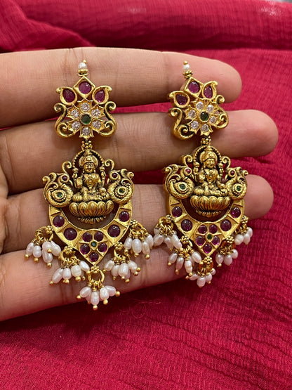 92.5 Silver Gold Plated Lakshmi Devi Earrings for Women | Traditional Temple Design | Spiritual Jewellery