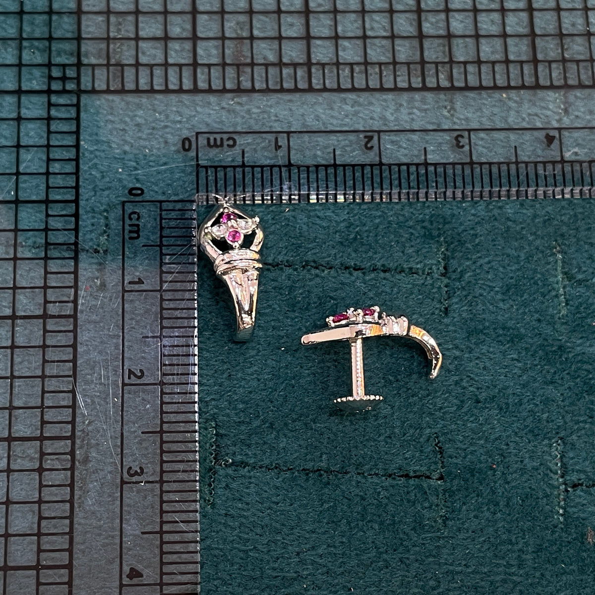 92.5 Sterling Silver Earrings for Women | J-Shape Pink and White Stone Studs pair