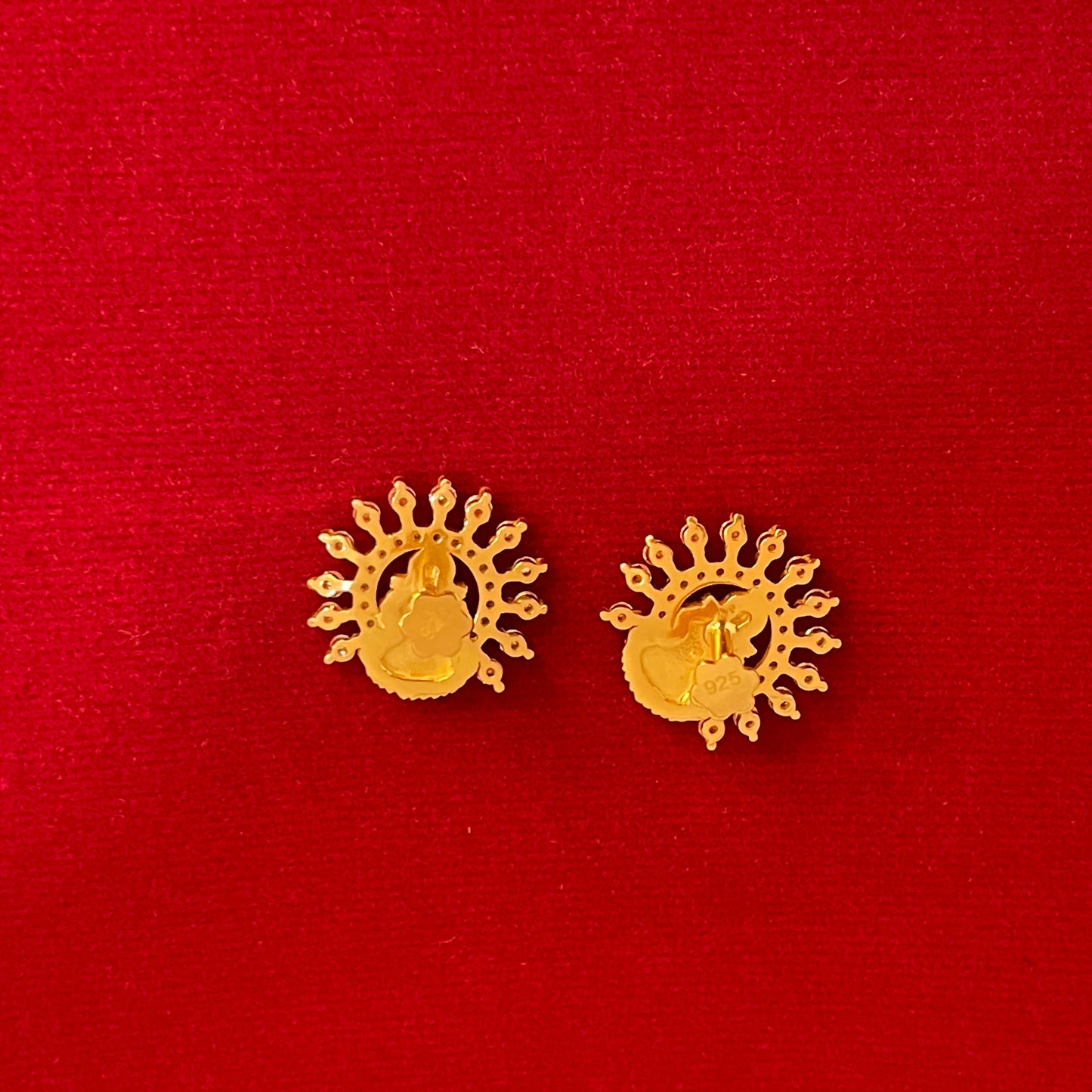 Gold Plated 92.5 Sterling Silver Goddess Lakshmi Stud Earrings for Women | CZ Halo Temple Jewellery Lakshmi Studs