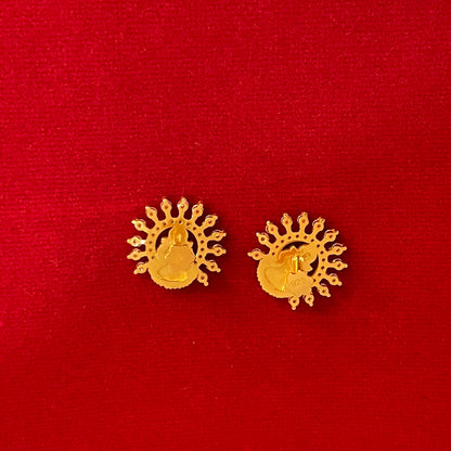 Gold Plated 92.5 Sterling Silver Goddess Lakshmi Stud Earrings for Women | CZ Halo Temple Jewellery Lakshmi Studs