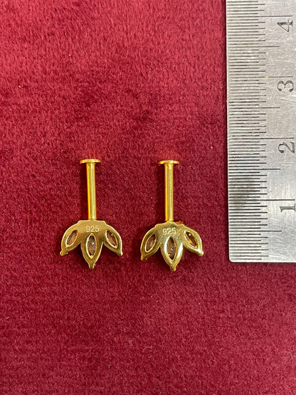 92.5 Silver Gold Plated Three Leaf Bugadi (Pair) | Floral Elegant Design | Jewellery