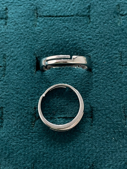 92.5 Silver Diagonal Stone Band Couple Rings | Adjustable Classic Design